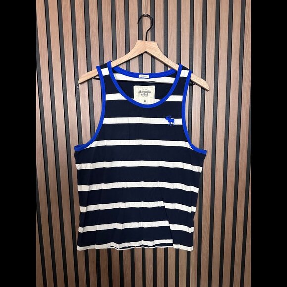 Abercrombie & Fitch Tank Top Medium Mens Black White Stripe Blue Muscle Shirt - Picture 1 of 7